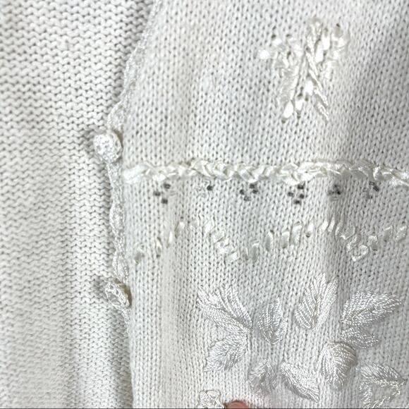 Vintage 90s Y2K Cardigan Sweater Cottage Boho Lace Embroidered Floral Medium - Picture 5 of 10